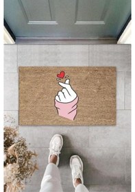 Resim Kahverengi Kapı Önü Paspası Parmak Kalp Figürü Desen K-3234 