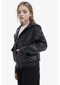 Resim Defacto Kız Çocuk Kapüşonlu Suni Deri Mont F9111a826spbk27 Siyah-bk27 