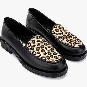 Resim Valmenti Kadın Hakiki Deri Loafer Ayakkabı 1029 01 Bn Ayk Sk24-25 Syh Anl/leopar Tay Siyah - Leopar 