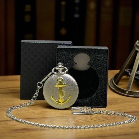 Resim Kuzey Tacı Özel Kutulu Çapa Baskılı Gümüş Köstekli Saat Özel Tasarım Denizcilere Özel Vip 