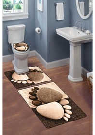 Resim Modern Desenli Dijital Baskı 3 Lü Banyo Paspas Takımı Yıkanabilir Kaymaz Tabanlı Klozet Takımı Klz0055 Renkli 
