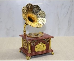 Resim Gramofon Müzik Kutusu Kahverengi 
