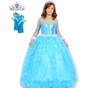 Resim Prenses Elsa Kostümü Uzun Kollu Elsa1-12 Yaş Taç-asa-eldiven Mavi 