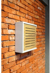 Resim Modem Saklama Kutusu Sürgülü Yana Açılır 35 X 35 Çizgili Meşe 