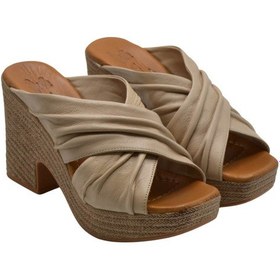 Resim Kadın Dolgu Topuk Deri Terlik Bej 23027601y Yetişkin 