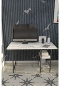 Resim 60x120 Metal Ayaklı 2 Raflı Çalışma Ofis Masası Beyaz 