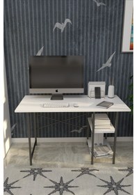 Resim 60x120 Metal Ayaklı 2 Raflı Çalışma Ofis Masası Beyaz 