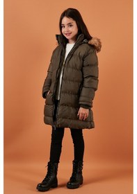 Resim Lela Içi Peluş Astarlı Çıkarılabilir Kapüşonlu Suya Dayanıklı Kız Çocuk Mont 5761910 Haki 