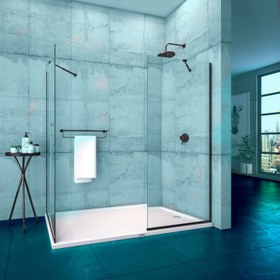 Resim Seperatör Duşakabin | 2 Sabit Önden Girişli Cam Panel - 150-159cm / Siyah / Sabit panel 