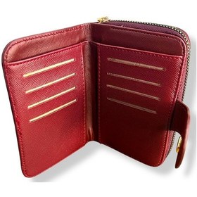 Resim Me-vo Kadın Süet Mini Cüzdan, Fermuarlı, Bordo, 8 Kartlık, Metal Düğmeli Bordo 