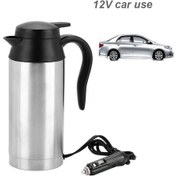 Resim 750ml Taşınabilir Paslanmaz Araba Elektrikli Su Isıtıcısı Gümüş 12V/120W 
