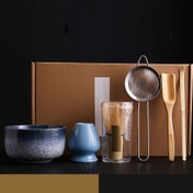 Resim 6 Parça Japon Matcha Tören Seti - Bambu Çay Çırpıcı, Kase, Kaşık, Süzgeç & Stand - Geleneksel Dekor İçin Mükemmel Hediye 
