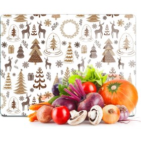 Resim Decovetro Cam Kesme Tahtası ve Sunumluk Kahverengi Karışık Yılbaşı Desenli 30X40 cm 