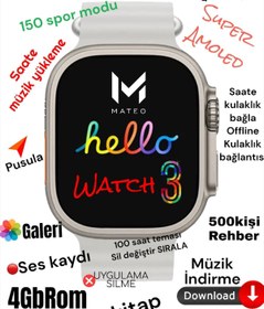 Resim teknotrust 49 mm Akıllı Saat Hello Watch 3 Dahili 4gb Hafıza Müzik Indirme Kulaklık Bağlama Super Amoled Tr'de 