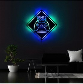 Resim Tablo Marketi Gamer Zone Tablo, Yazılı Tablo, Oyun Tablosu, Işıklı Duvar Dekor Ahşap, Ledli Işıklı 