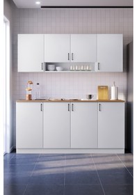 Resim Noti Mini Mutfak Dolabı Alt Üst Modül 160 Cm Tezgah Dahil Beyaz 