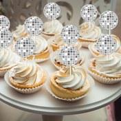 Resim 12 Adet Retro Disko Topu Cupcake Süsü, 70'ler Temalı Parti Süsleri, Düğün, Bekarlığa Veda ve Genel Kutlamalar İçin Kağıt Kek Seçkileri, Tüy Yok, Elektriksiz 