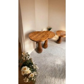 Resim Wood Ahşap 2'li Set Fitilli Mantar Yan Sehpa Modern Fiskos / Açık Ceviz Renk / Zigon Sehpa Vernikli 