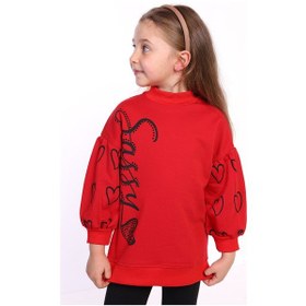 Resim Toontoy Kız Çocuk Baskılı Balon Kol Sweatshirt Kırmızı 