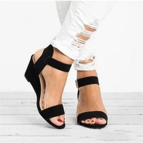 Resim Siyah Sandalet Bayan Pompaları Toka Askı Sandalet Ayakkabı Moda Takozlar Ayakkabı Kadın Sandalia Feminina Siyah 