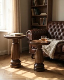 Resim AYLESA Doğal Ahşap 2’li Set Mantar Yan Sehpa Modern Fiskos Zigon Çiçeklik s 