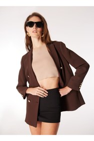 Resim Fabrika Kruvaze Kahve Kadın Blazer F4WL-CKT0353 