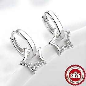 Resim 1 çift S925 gümüş rengi, moda, retro, zarif, trend, lüks, şık, tatlı, parlak, göz alıcı, sentetik zirkonya ile süslenmiş, yıldız beş köşeli yıldız, hareketli ve çıkarılabilir, boş geometri, yüksek kaliteli yaratıcı tasarım hissi, niş 