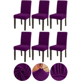 Resim Bambu Nano Kumaş Likralı Lastikli Yıkanabilir Sandalye Kılıfı Mürdüm 6'lı 