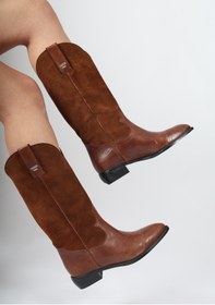 Resim Mariolucci Hakiki Taba Deri Süet Kombin Uzun Kovboy Kadın Çizme 