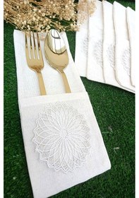 Resim 6 Adet Dekoratif Gümüş Simli Dantelli Kaşıklık Servis Sunum 