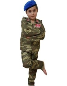 Resim Çocuk Asker Komando Kıyafeti Kamuflaj Nano Takım Bordo Bereli 