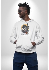 Resim Gangster Panda Kadın Erkek Beyaz Kapüşonlu Sweatshirt Hoodie Beyaz 