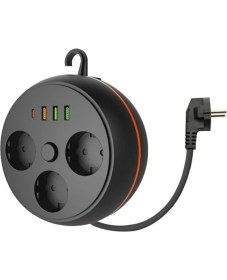 Resim 3 Adet Soket,3 Adet USB ve 1 Adet Type-C Girişli Termal Akım Korumalı Makaralı Priz 3395 