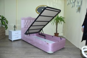 Resim Bengi Ticaret Silinebilir Kumaş Tek Kişilik Pembe Baza + Başlık 100 x 200 cm 