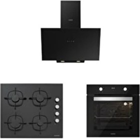 Resim Silverline Siyah Cam Ankastre Set (3481 Flam 60+CS5335B02+BO6502B02) 