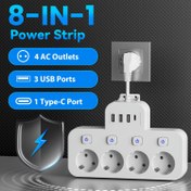 Resim 4 AC çıkışlı, 3 USB portlu ve 1 Type-C portlu, duvara monte edilebilir, kısa/5ft/10ft kablo uzunluğu seçenekleri olan 8'li bir güç şeridi, şirket, seyahat, ofis, ev, okul, yurt kullanımı için uygun, 1.5m ve 3m kablo uzunlukları mevcuttur 