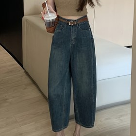 Resim Kadınların Yüksek Bel Geniş Bacaklı Kot Pantolonları - Düğme Kapatma ile Esnek Olmayan Vintage Pantolonlar, Küçük Kadınlar için Dokuz Onlu Uzunluk, Günlük ve Resmi Kıyafetler - Bahar/Yaz/Sonbahar Rahat ve Resmi Pantolonlar, Yüksek Bel Kot Pantolonlar, Mevsim Modası, Retro Stil, Dayanıklı Kumaş, Şık Alt Kısımlar, Moda Severler, Sonbahar Gardırop, Klasik Tasarım, Sağlam Yapı, Ofis Giyimleri, Kadın Pantolonları, Kadın Kot Pantolonları, Kadın Barrel Pantolonları, Kadın Barrel Kot Pantolonları, Kad 