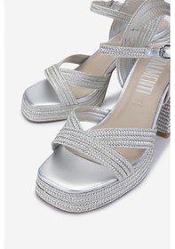 Resim Valmenti Kadın Vegan/tekstil Topuklu Sandalet 1141 Havana-002 Bn Sndlt Y25 Sılver Rope Gümüş 
