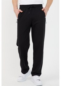 Resim Siyah Erkek Fermuar Cep Nakış Detaylı Düz Paça Rahat Kesim Eşofman Altı 