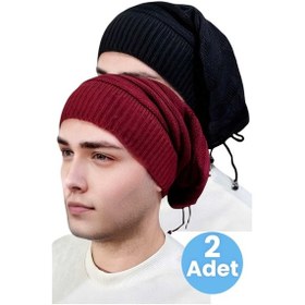 Resim Uniquetrenders 2'li Erkek Kışlık Triko Örgü Bere Ve Boyunluk Siyah-bordo 