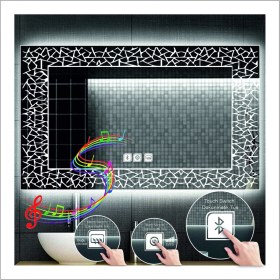 Resim Dnr-Mirror50xDnr-Mirror 70 cm Beyaz Ledli Tasarım Kumlamalı Dokunmatik Bluetoothlu Buğu Önleyicili Makyaj Banyo Aynası 