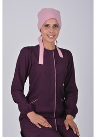 Resim Patlıcan Moru Soft Likra Hemşire Doktor Tesettür Alt Üst Takım Ün 
