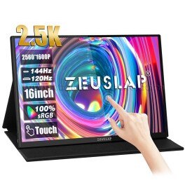 Resim Zeuslap P16KT 16'' 2560x1600 144Hz 2K ADS-IPS Panel Type-C 100% sRGB 500Cd/m² Dokunmatik, Taşınabilir Monitör (ZL-P16KT) 