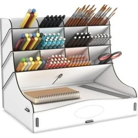 Resim Vuralsin38 Chamber 12 Gözlü Büyük Boy Masaüstü Kalemlik Düzenleyici, Masaüstü Organizer Çekmeceli A4 Evrak Rafı (Beyaz) 