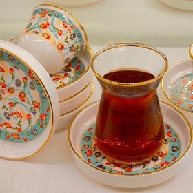 Resim 6 Kişilik Ela Sarmaşık Desenli Porselen Çay Seti - Altın Yaldızlı Şık Tasarım - ela sarmaşık 