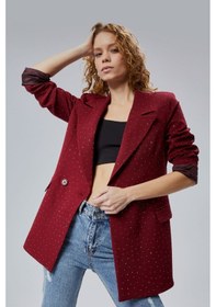 Resim Bordo Regular Dokuma Astarlı Taş Detaylı Blazer Ceket Bordo 
