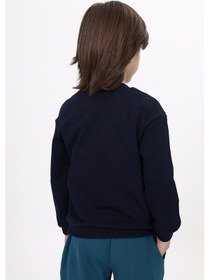 Resim Toontoy Kids Toontoy Erkek Çocuk Relax Fit Bisiklet Yaka Hafif Düşük Omuz Baskılı Sweatshirt - 2 İplik Lacivert 