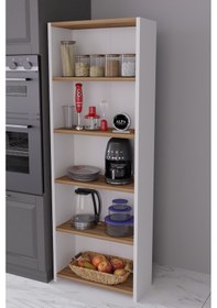 Resim 5 Raflı Mutfak Rafı 150 Cm Kiler Rafı, Kahve Köşesi Organizer Ve Çok Amaçlı Raf,mutfak Dolabı Beyaz - Atlantik Çam 