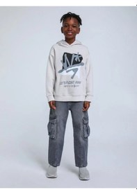 Resim Jack Lions Erkek Çocuk Desenli Şardonlu 3 İplik Sweatshirt-14259 Gri 