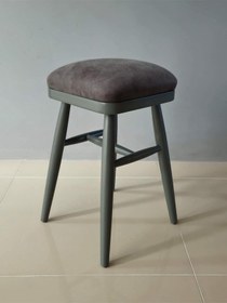 Resim Ahşap Ayaklı Tabure, Konforlu Oturum, Mutfak Taburesi, Kare Tabure, Döşemeli Tabure Gri 